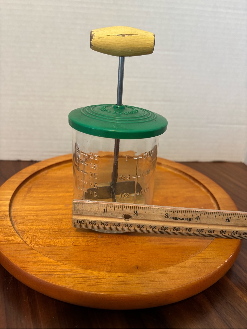Vintage ANDROCK Handheld Onion Chopper with Green Lid & Yellow Handle Glass Jar - Picture 5 of 6